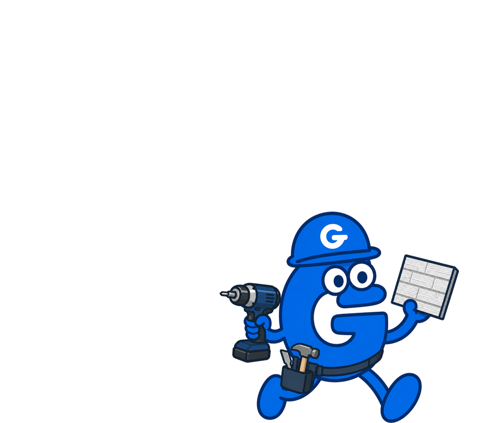 工具と外壁材を持ったコンテックのキャラクター